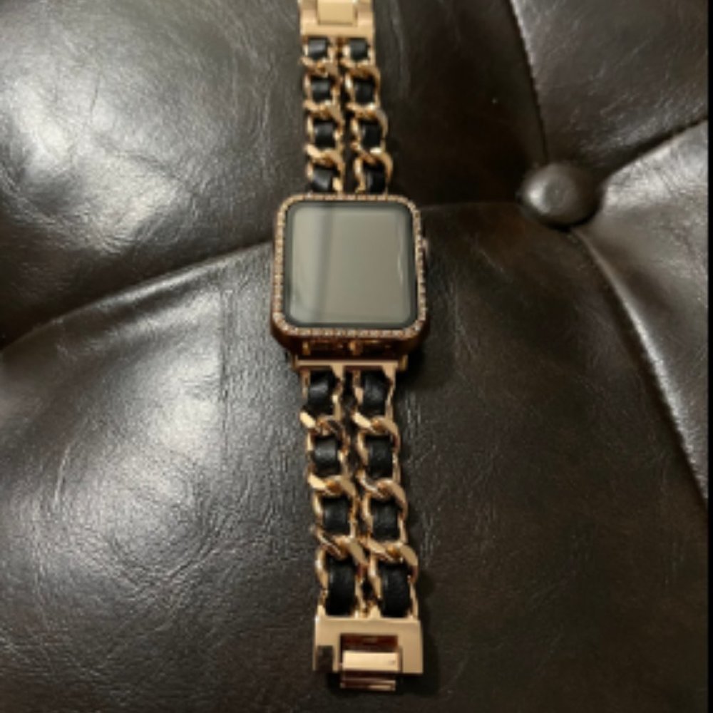 NEW Bling Gold/Black Apple Watch Band with Case